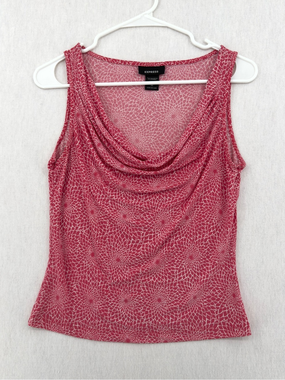 Express Deep Pink Floral-Print Cowl Neck Sleeveless Top